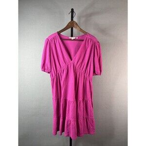 Boden Dress Womens 12R Pink Seersucker Cotton Short Sleeve Boho Tiered